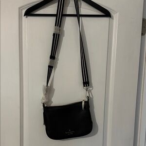 Kate Spade Black Leather Bag with Striped Strap